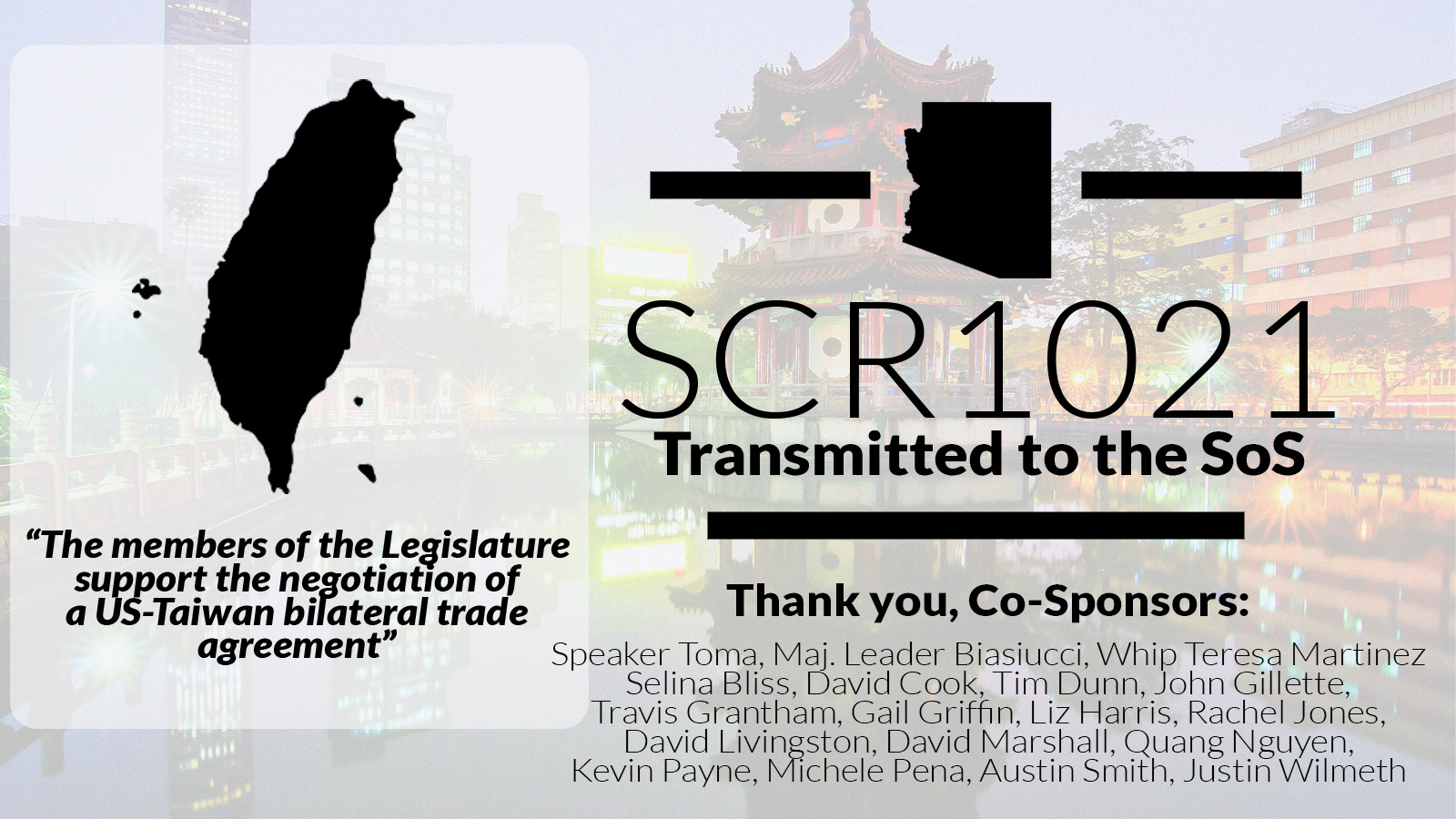 SCR1021 supports the negotiation of a US-Taiwan bilateral trade agreement.